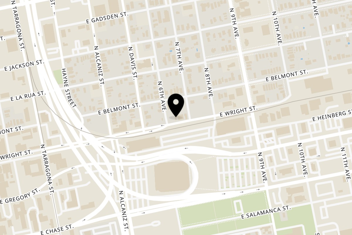 Map showing the location of Big Boned Barbecue on 608 E Wright St in Pensacola